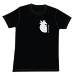 Black heart t-shirt, silver print